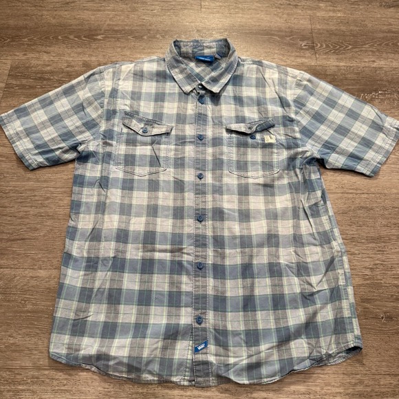 VANS Shirt Mens XXL Blue Plaid Short Sleeve Button Up 100% Cotton Skate Skater - Picture 1 of 10